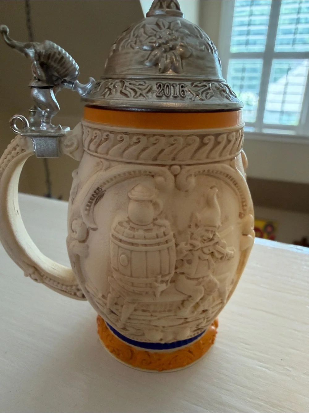 Hallmark 2016 Keepsake Beer Stein Ornament in Blue, Red, Yellow